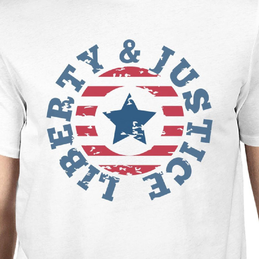 Liberty & Justice American Flag Shirt Mens White 4th Of July Tee