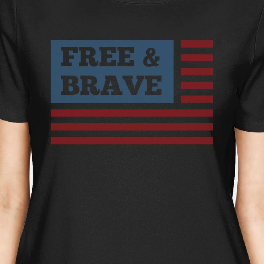 Free & Brave US Flag American Flag Shirt Womens Black Cotton Tshirt