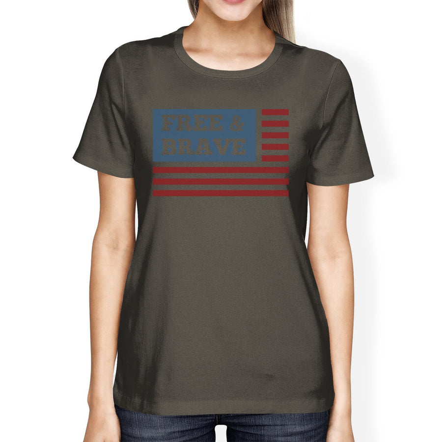 Free Brave US Flag American Flag Shirt Womens Dark Gray Graphic Tee