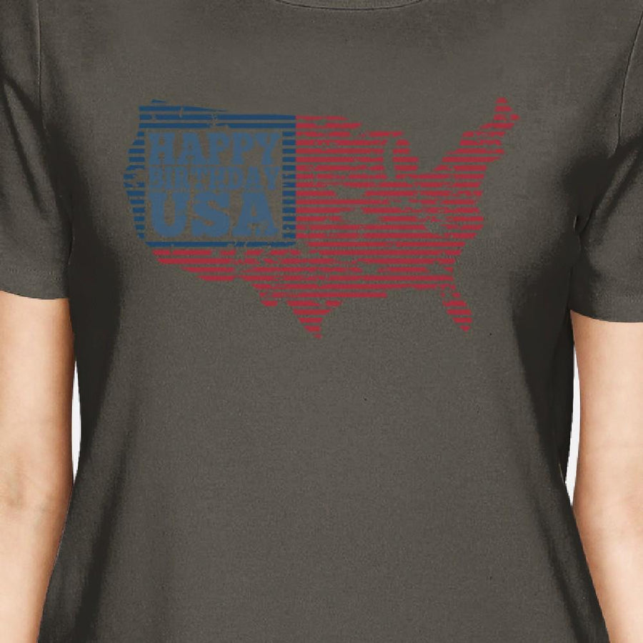 Happy Birthday USA American Flag Shirt Womens Gray Cotton T-Shirt