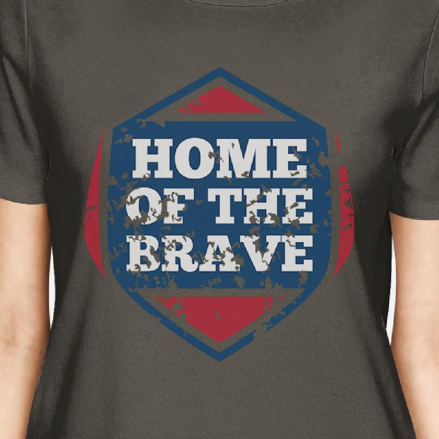 Home Of The Brave American Flag Shirt Womens Dark Grey Cotton Shirt