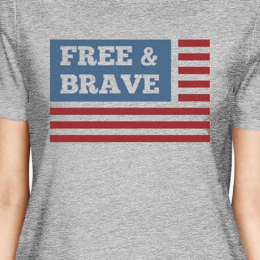 Free & Brave US Flag American Flag Shirt Womens Grey Cotton Tshirt