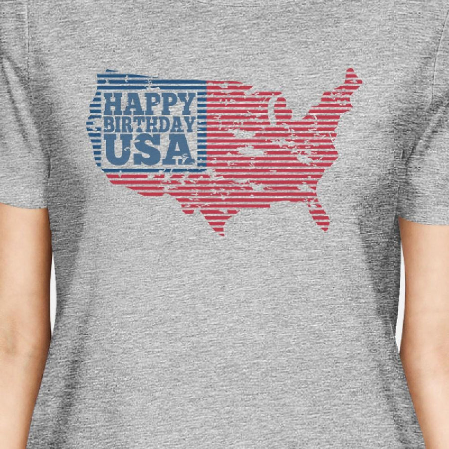 Happy Birthday USA American Flag Shirt Womens Grey Graphic T-Shirt