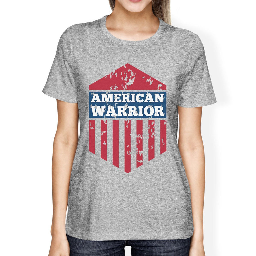 American Warrior Tee Womens Gray Cotton Tshirt American Flag Shirt