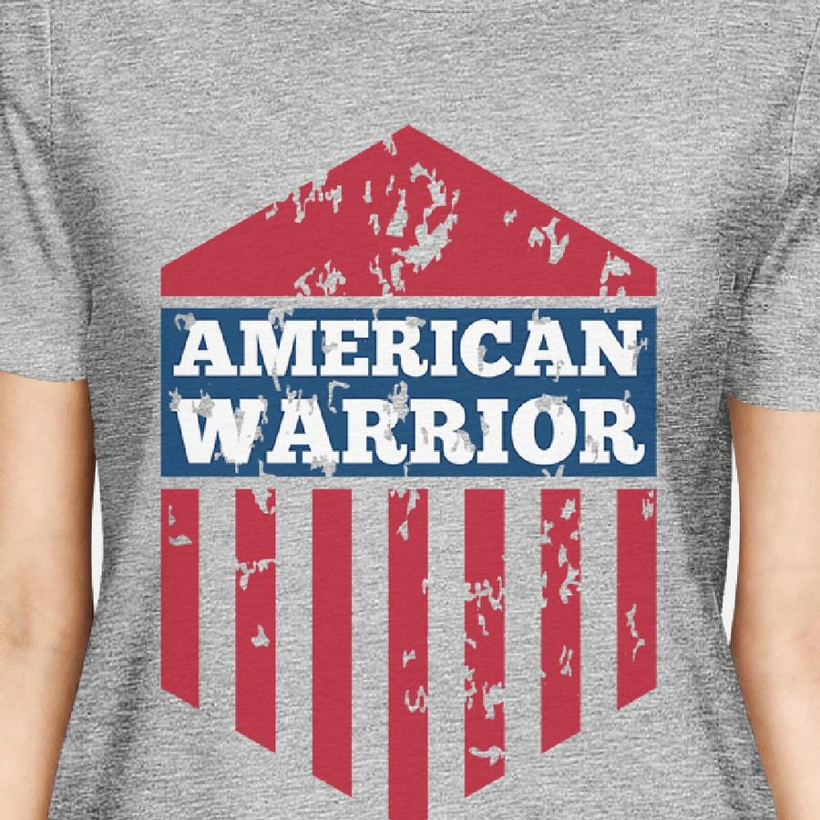 American Warrior Tee Womens Gray Cotton Tshirt American Flag Shirt