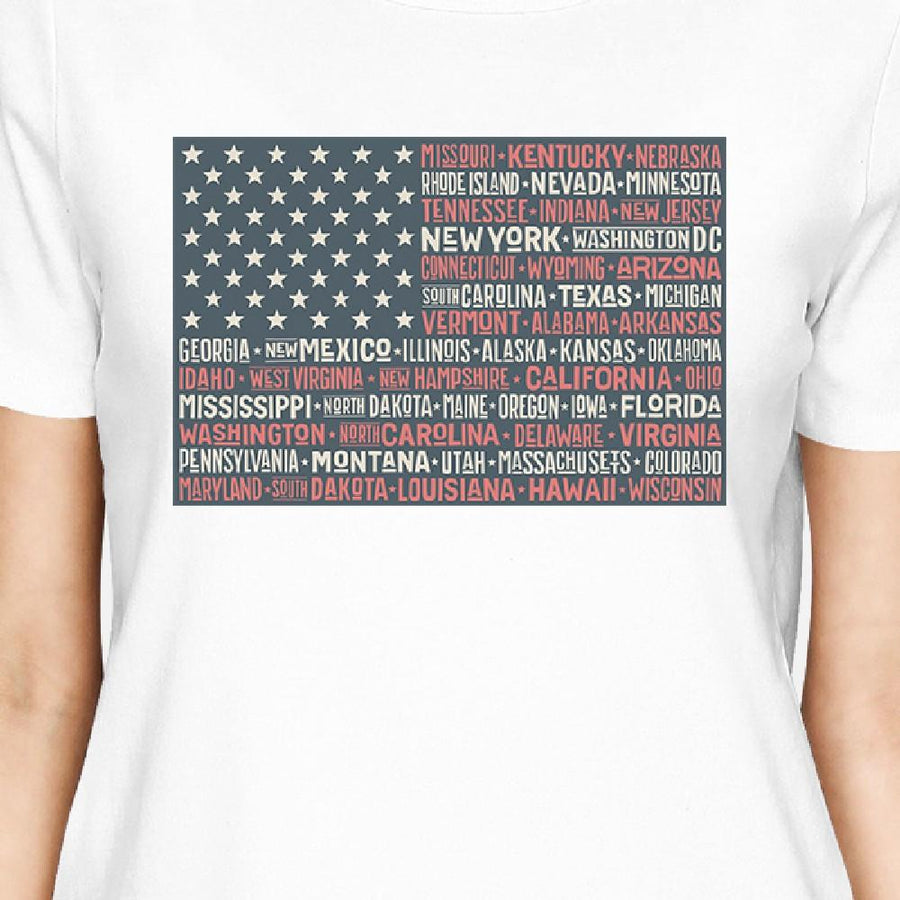 50 States US Flag American Flag Shirt Womens White Cotton T-Shirt