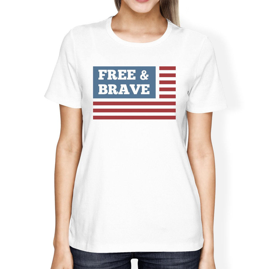 Free & Brave US Flag American Flag Shirt Womens White Cotton Tshirt