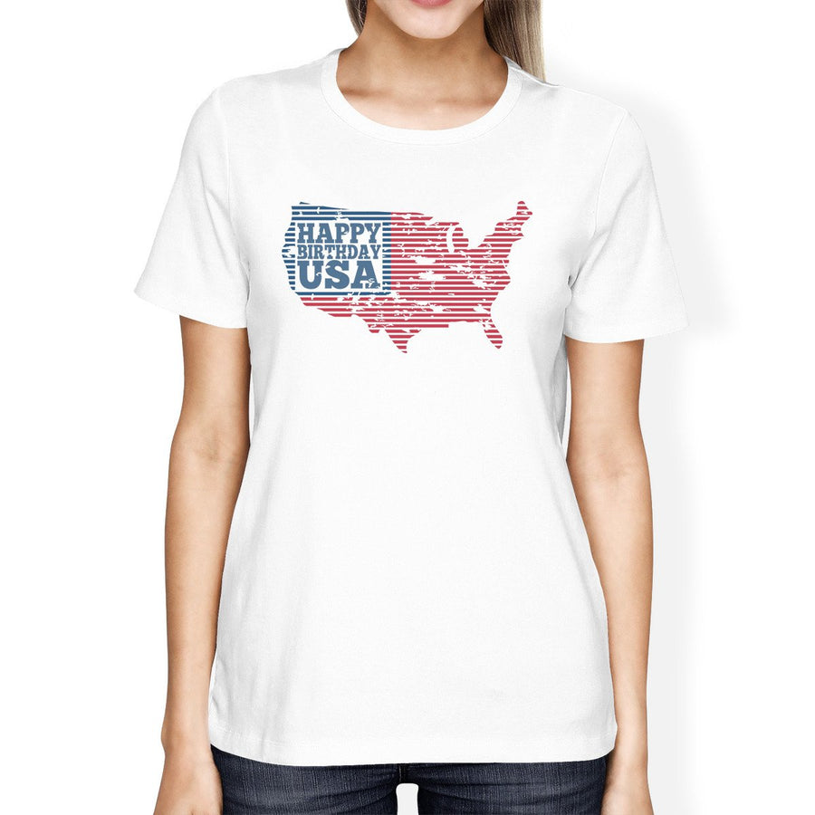 Happy Birthday USA American Flag Shirt Womens White Graphic T-Shirt