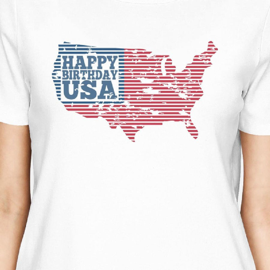 Happy Birthday USA American Flag Shirt Womens White Graphic T-Shirt