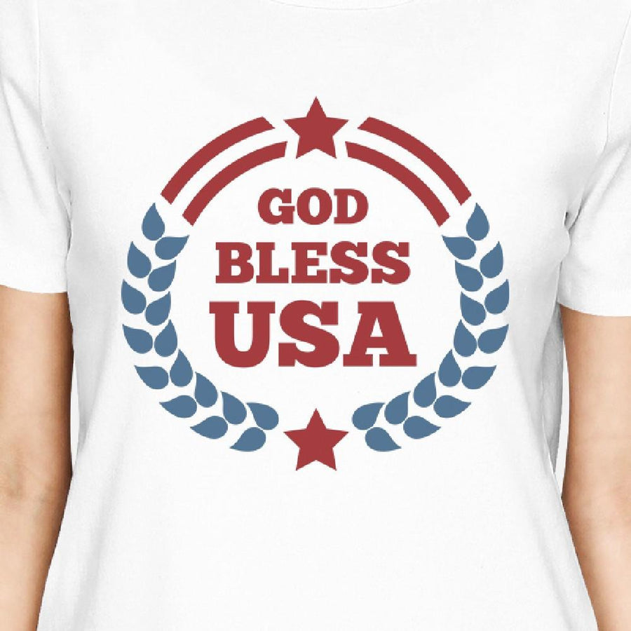 God Bless USA American Flag Shirt Womens White 4th Of July T Shirt