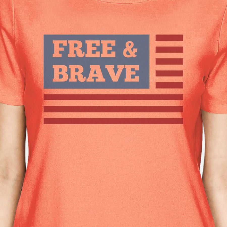 Free Brave US Flag American Flag Shirt Womens Peach Graphic Tee