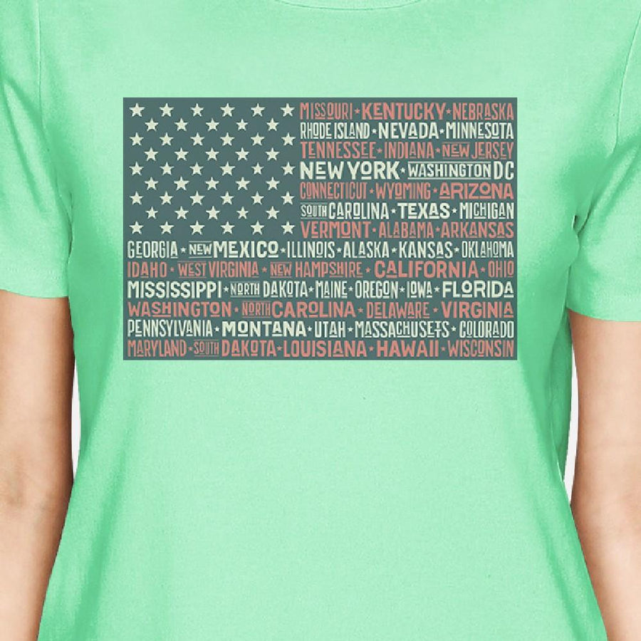 50 States American Flag Shirt Womens Mint Cotton Graphic Tee Shirt