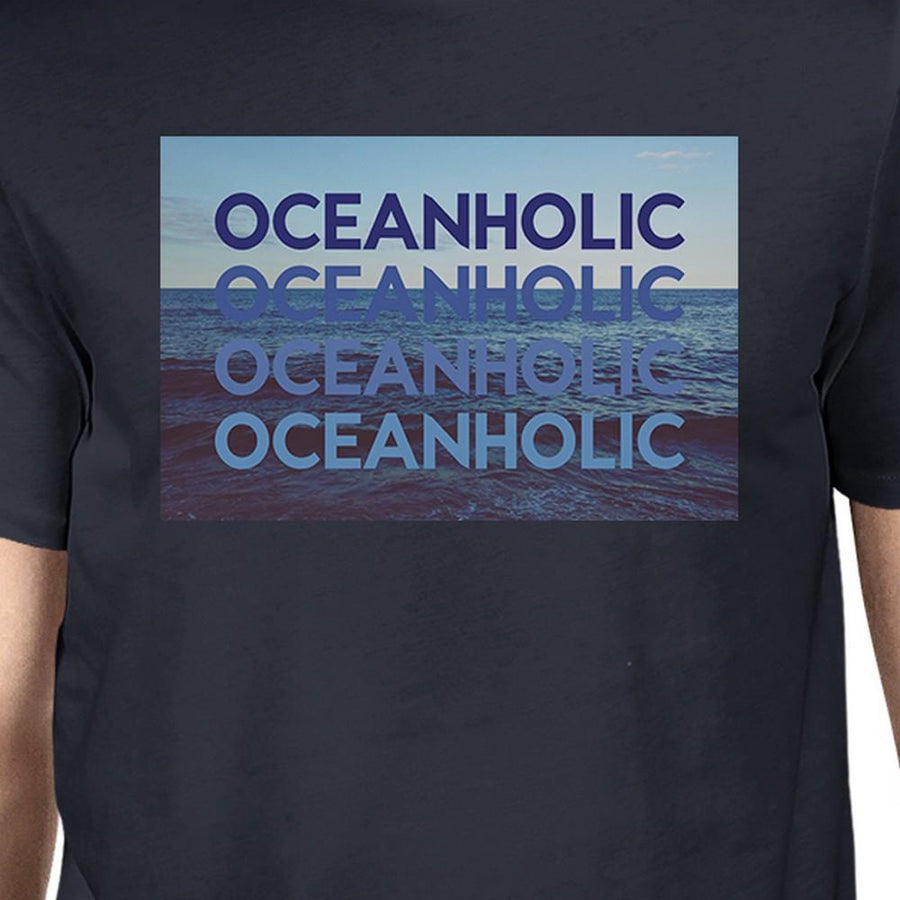 Oceanholic Mens Navy Graphic Tee Lightweight Tropical Design Tee