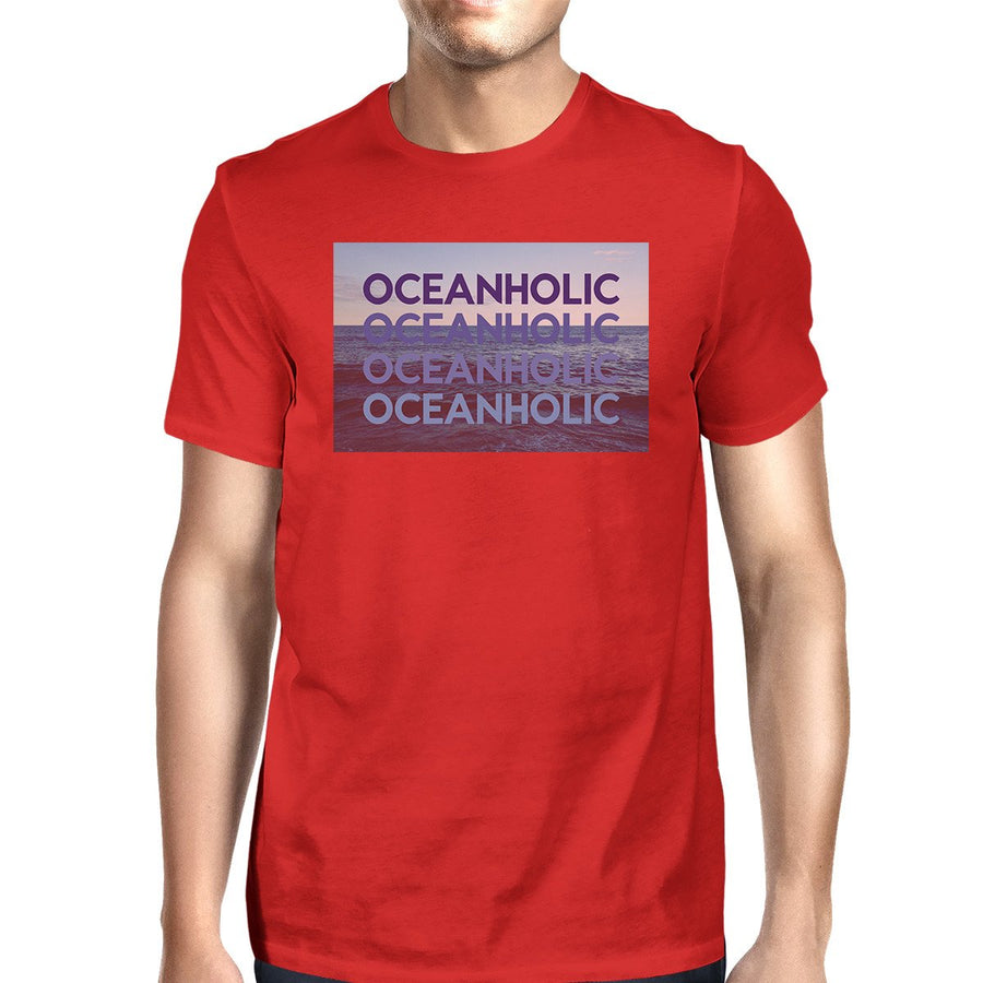 Oceanholic Photography Mens Red Shirt Cotton Round Neck Summer Top