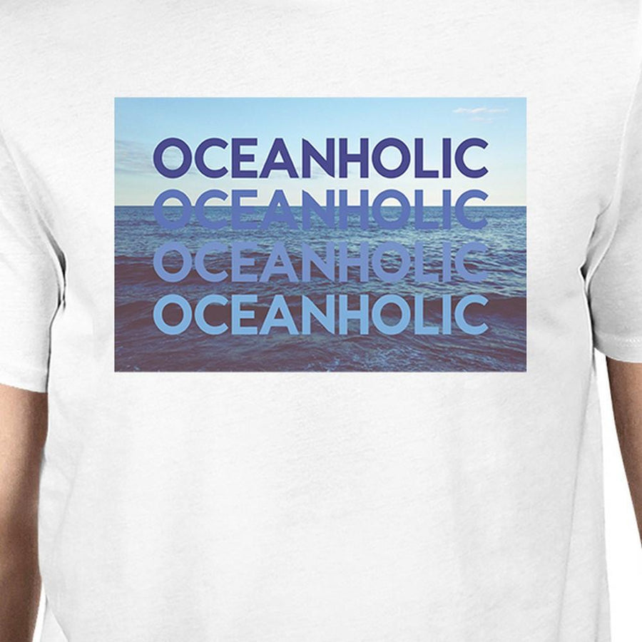 Oceanholic Mens White Graphic Tee Lightweight Tropical Design Tee