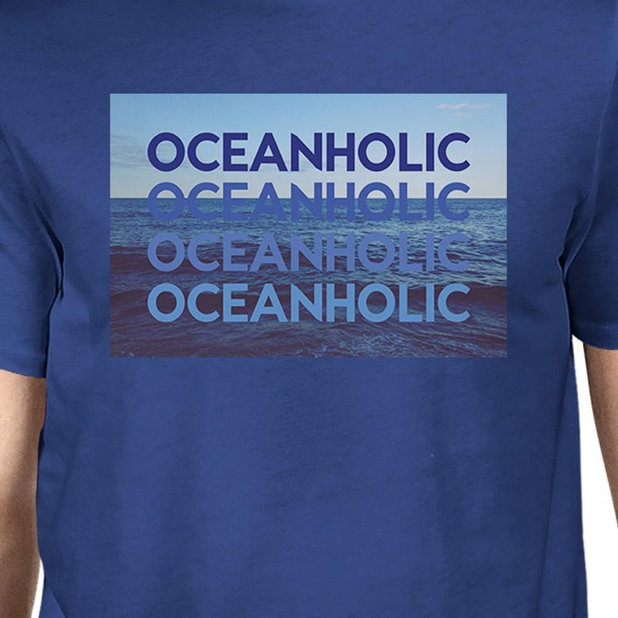 Oceanholic Mens Blue Graphic Tee Lightweight Tropical Design Tee