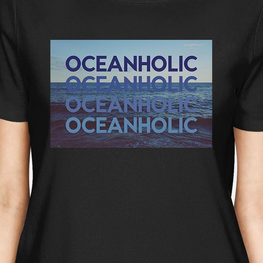 Oceanholic Womens Black Graphic Lightweight Tropical Design Tshirt