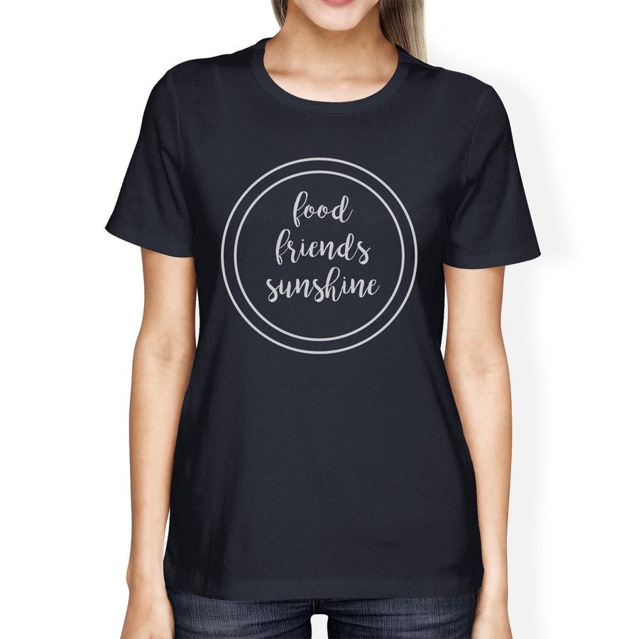 Food Friends Sunshine Womens Navy Crewneck Tee Shirt Cotton