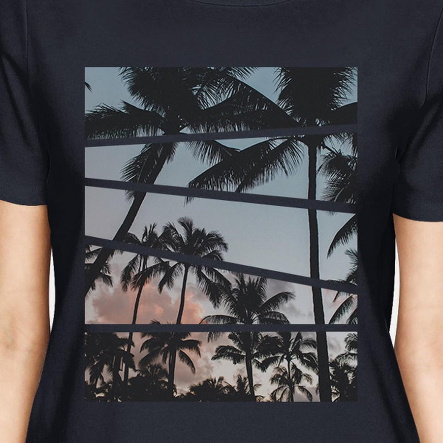 Palm Trees Photography Womens Short Sleeve Shirt Navy Crewneck