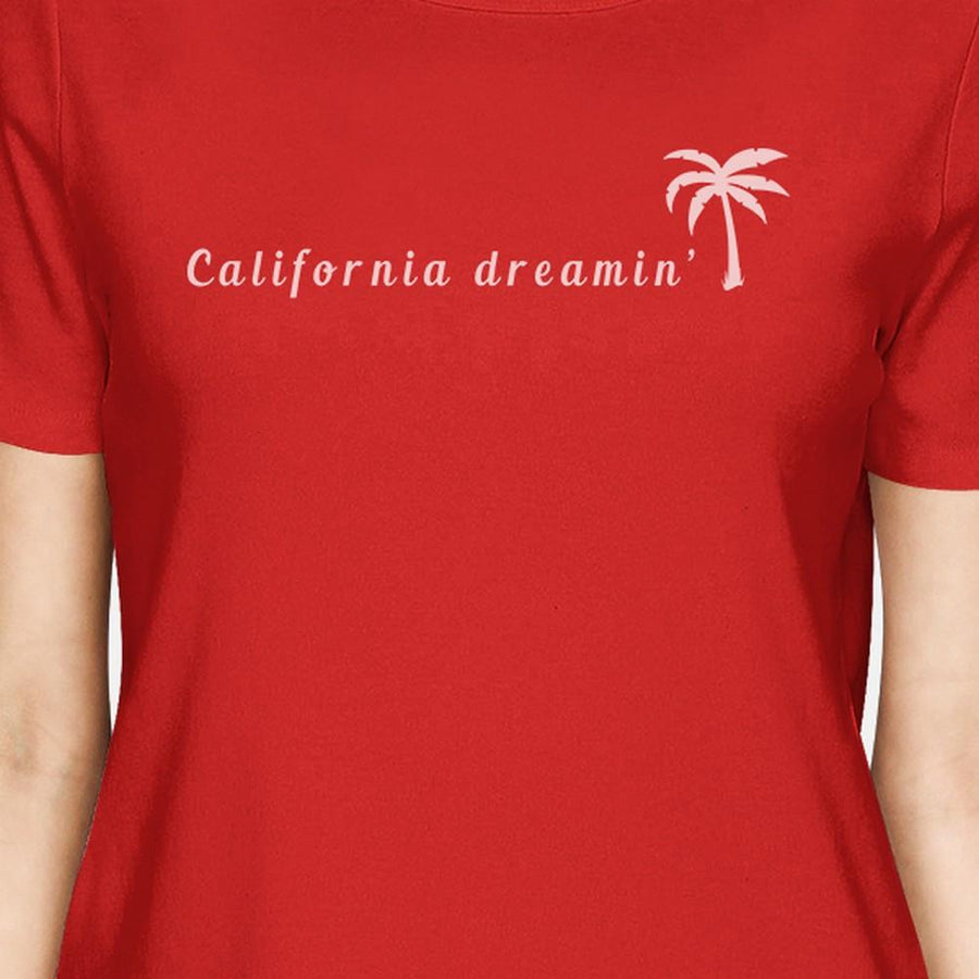 California Dreaming Womens Red Cute Palm Tree Design Summer T-Shirt