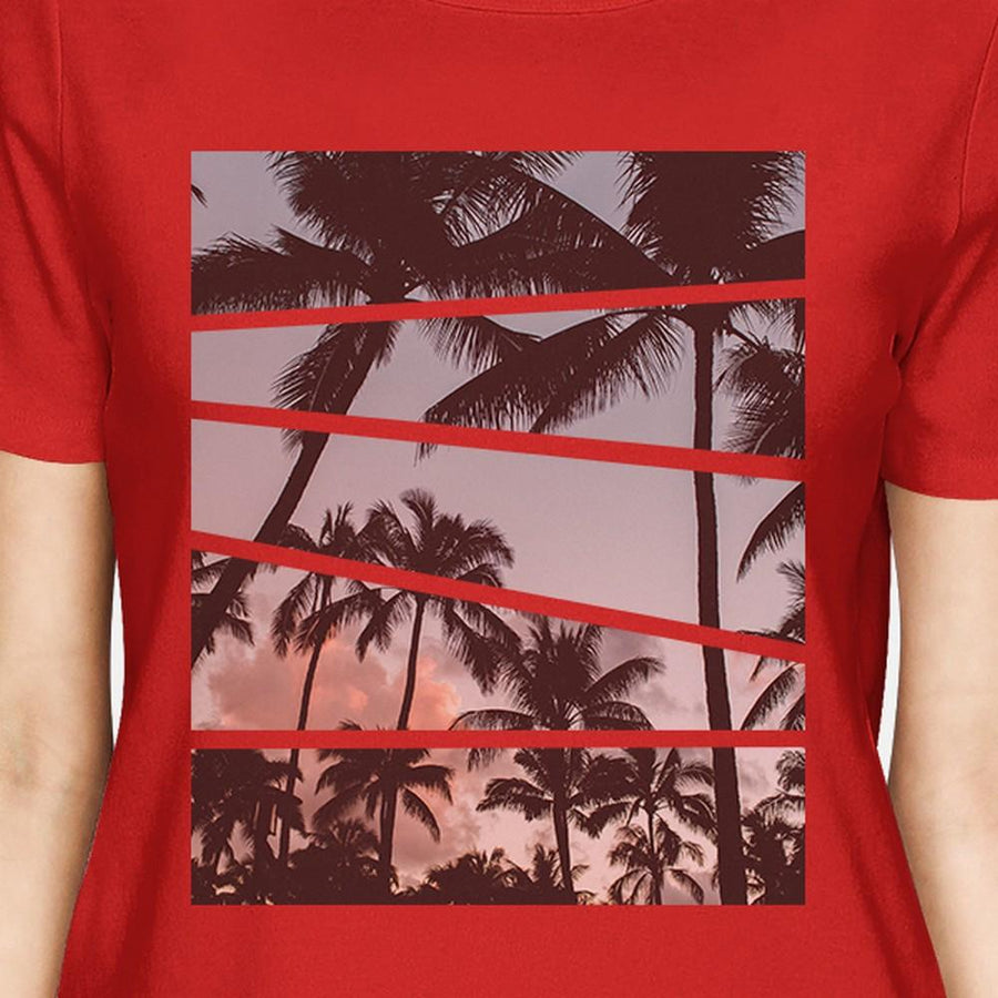 Palm Trees Photography Womens Short Sleeve T-Shirt Red Crewneck