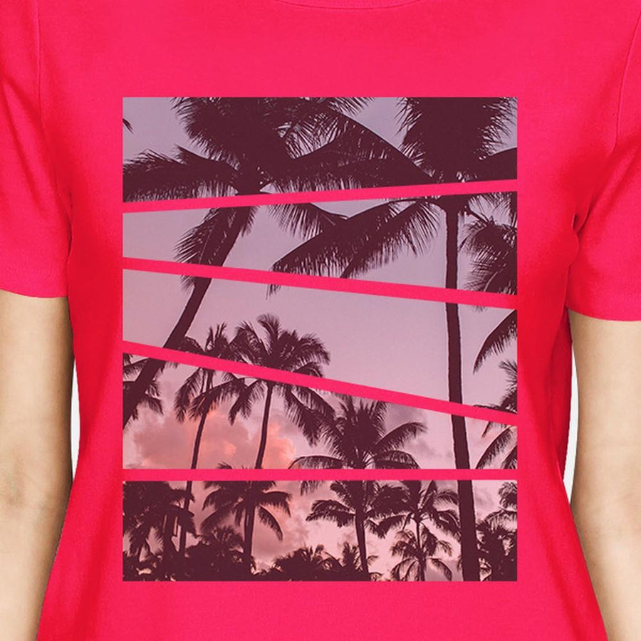 Palm Trees Photography Womens Short Sleeve Shirt Hot Pink Crewneck