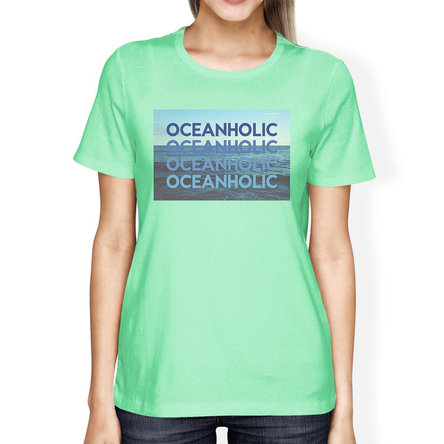 Oceanholic Womens Mint Graphic Lightweight Tropical Design Tshirt