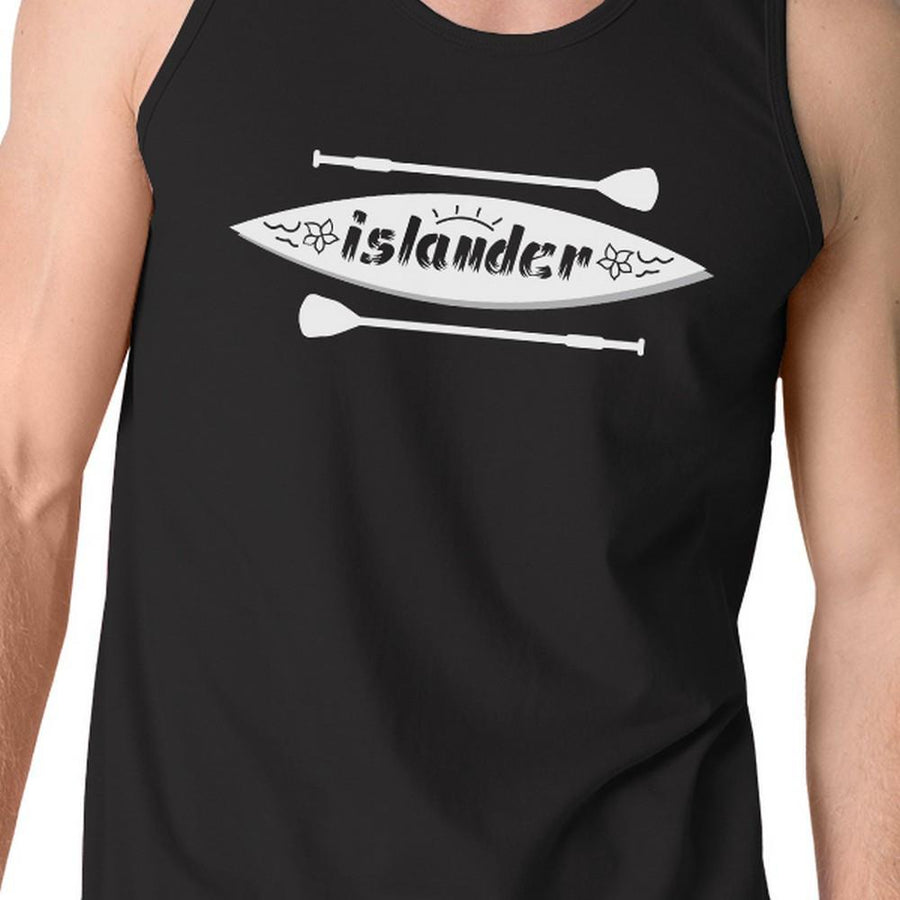 Islander Paddle Board Design Mens Black Tanks Round Neck Line Top