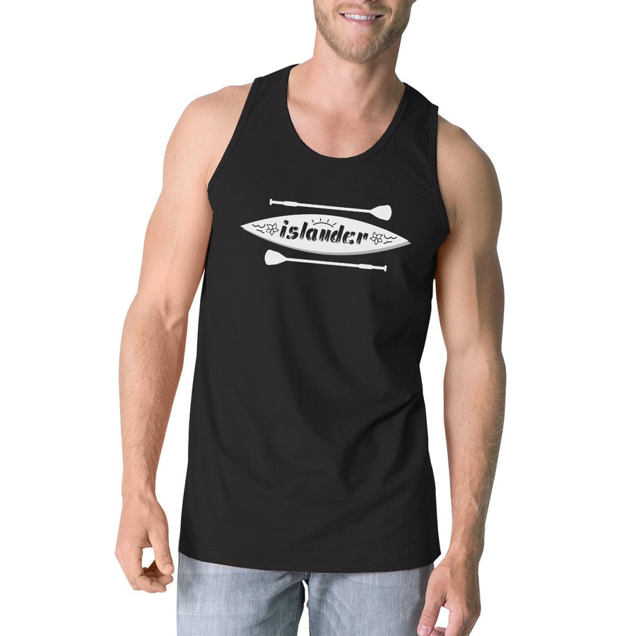 Islander Paddle Board Design Mens Black Tanks Round Neck Line Top