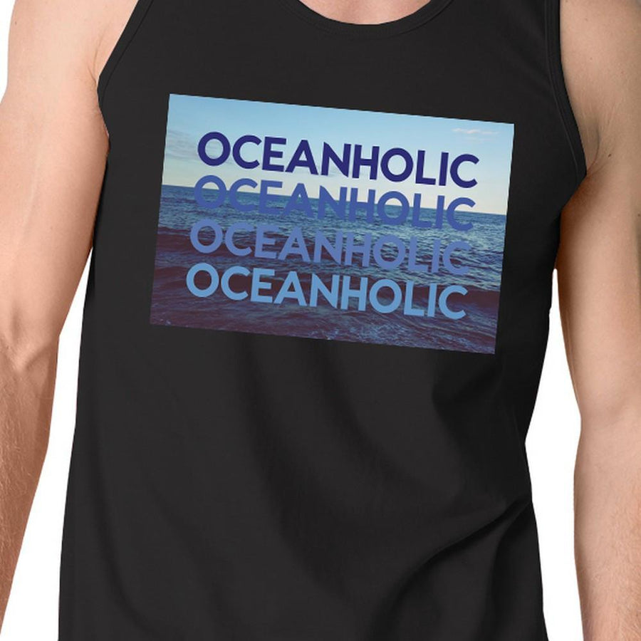 Ocean Holic Mens Black Graphic Tanks Lightweight Tropical Design