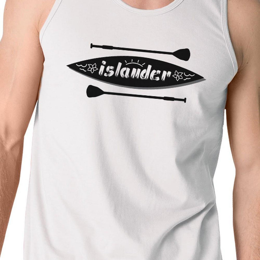 Islander Paddle Board Design Mens White Dropped Arm Hole Tank Top