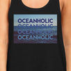 Ocean Holic Womens Black Graphic Tanks Lightweight Tropical Design