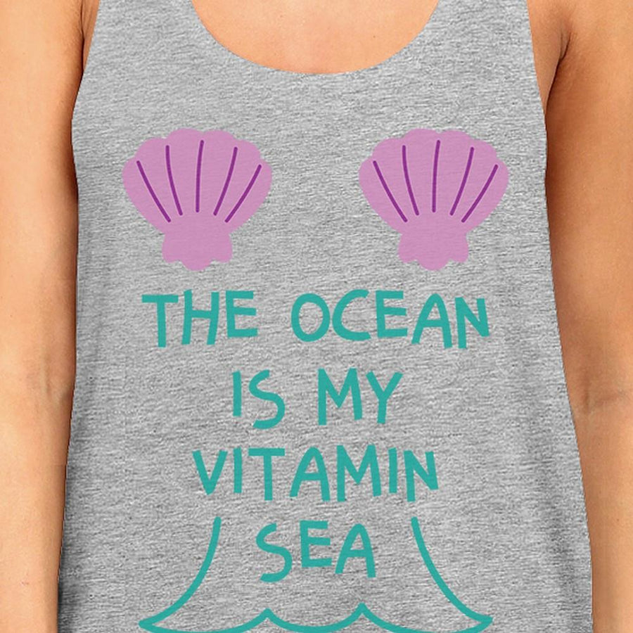 Ocean Is My Vitamin Sea Womens Gray Sleeveless Shirt Graphic Tank