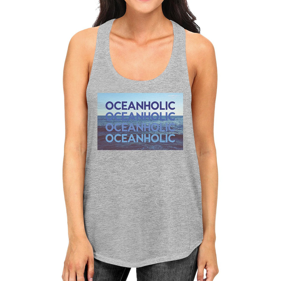 Oceanholic Womens Gray Graphic Tanks Lightweight Tropical Tank Top