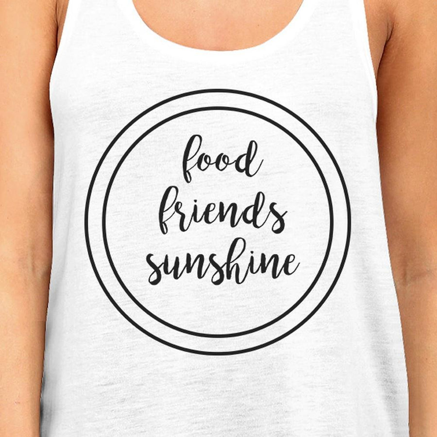 Food Friends Sunshine Womens White Graphic Tanks Letter Printed Top