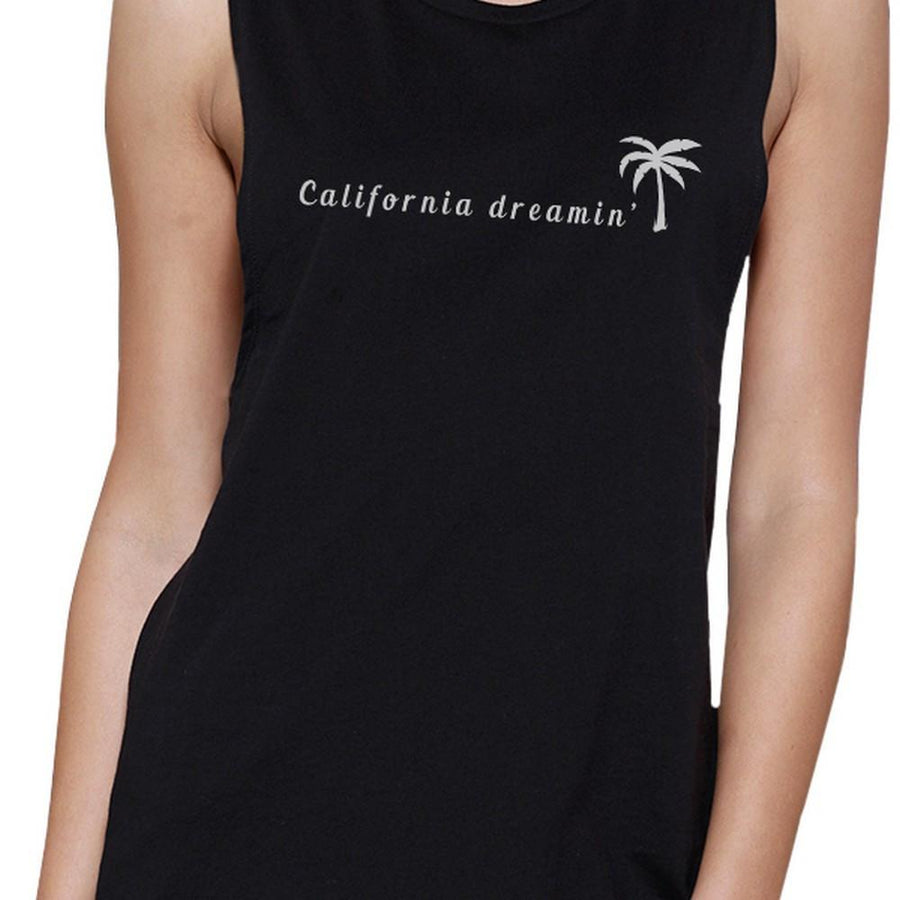 California Dreaming Womens Black Muscle Top Lightweight Summer Top