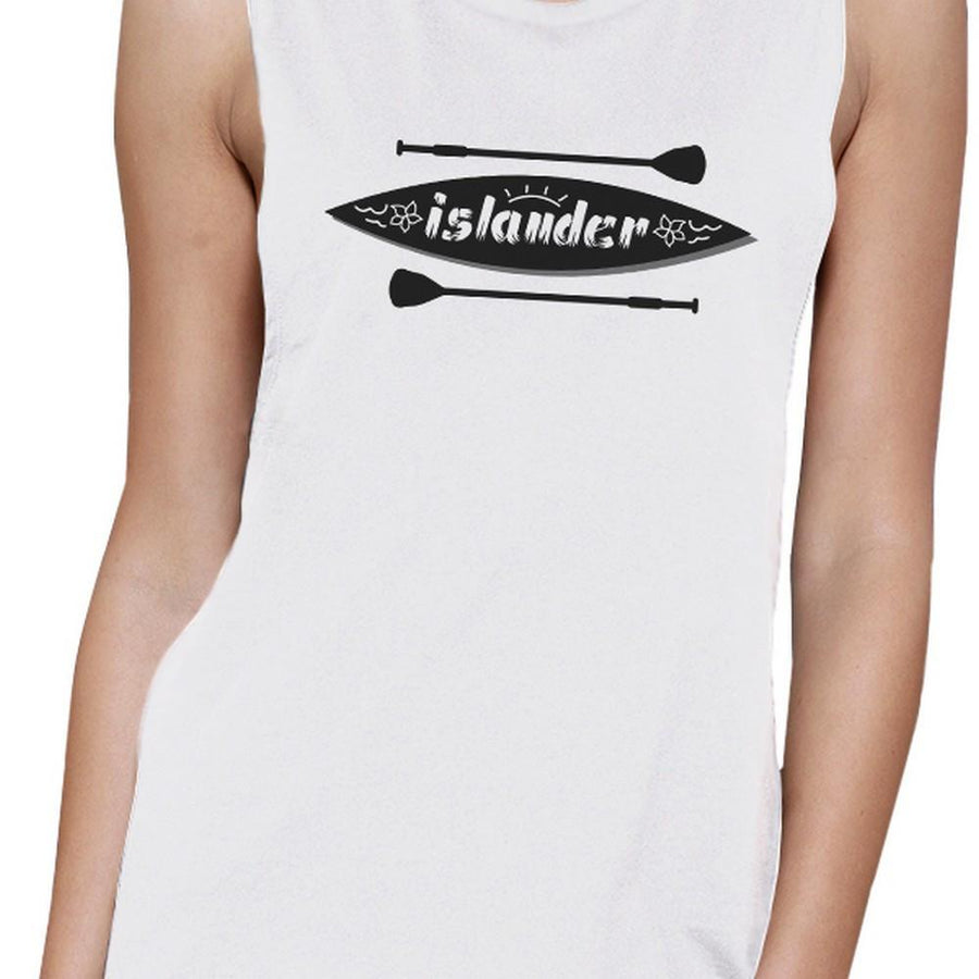 Islander Paddle Board Womens White Dropped Arm Hole Muscle Top Gift