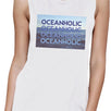 Oceanholic Women White Graphic Tee Lightweight Tropical Muscle Top