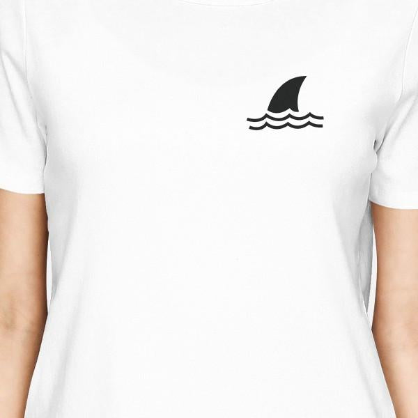 Mini Shark White Womens Round Neck T-Shirt Lightweight Summer Tee