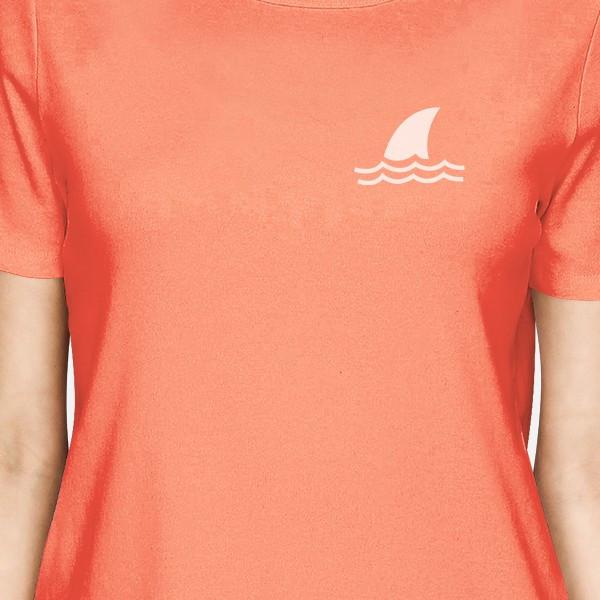 Mini Shark Peach Womens Short Sleeve Tshirt Funny Design Cotton Tee