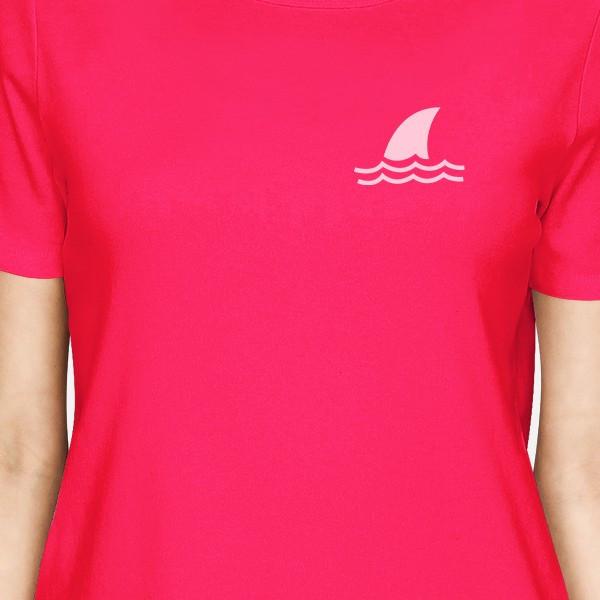 Mini Shark Hot Pink Womens Graphic T-Shirt Cute Summer Graphic Tee