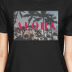 Aloha Hawaii Palm Tree Sunset Womens Black Cool Cotton Tee Shirt