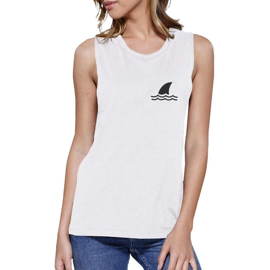 Mini Shark Fin Womens White Unique Design Muscle Tee For Summer