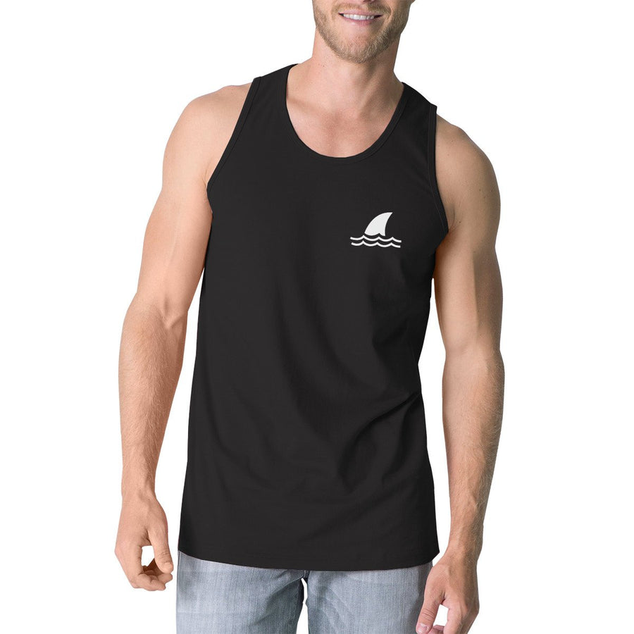 Mini Shark Mens Black Graphic Summer Tanks Round Neck Line Cotton