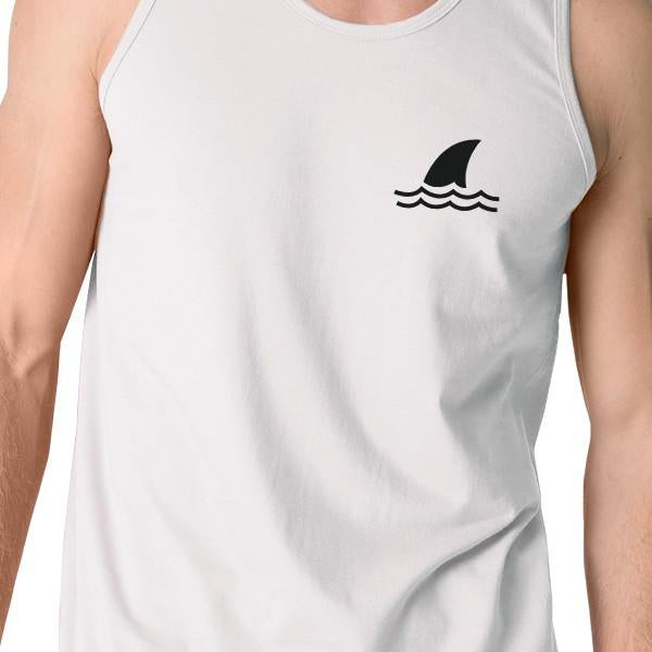 Mini Shark Mens White Cotton Sleeveless Top Unique Design Tank Top