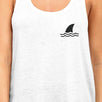 Mini Shark Womens White Cotton Sleeveless Top Cute Summer Tanks