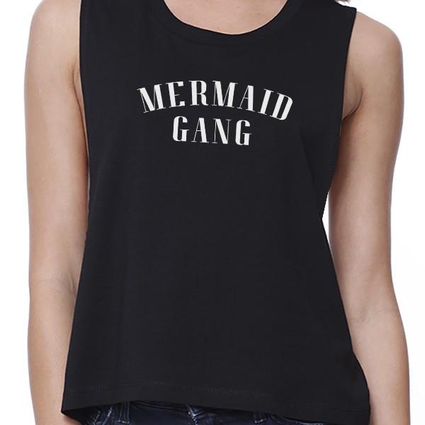 Mermaid Gang Womens Black Cotton Cropped Shirt Cute Summer Outfit