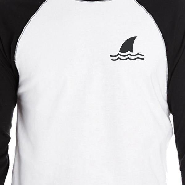 Mini Shark Mens Black And White Summer Graphic Baseball Tee Shirt