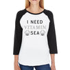 I Need Vitamin Sea Womens Black 3/4 Sleeve Raglan Shirt Cute Design