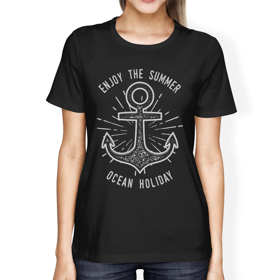 Enjoy The Summer Ocean Holiday Womens Black Shirt